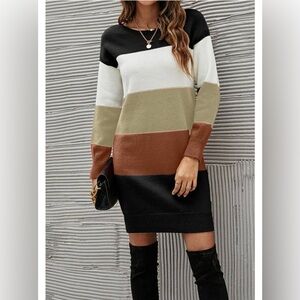 Josephine $57 Color Block Longsleeve knitted sweater Dress